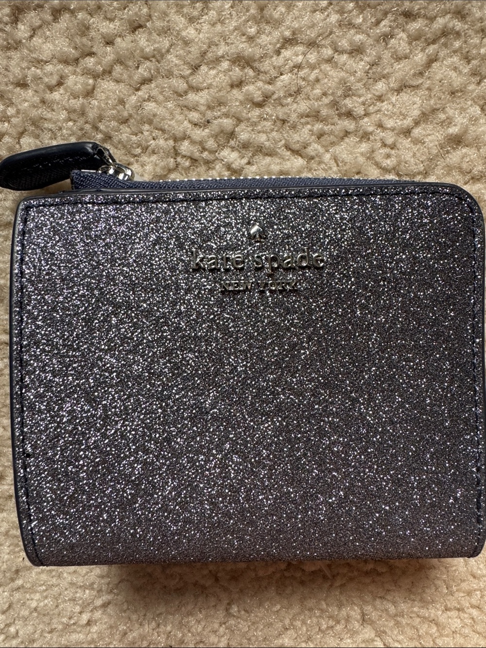 kate spade Glitter Zip Wallet in Silver Sparkle